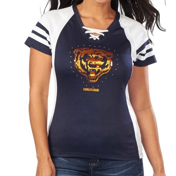 Majestic Tops - New Majestic NFL Chicago Bears football jersey lace up neck fan apparel bling S